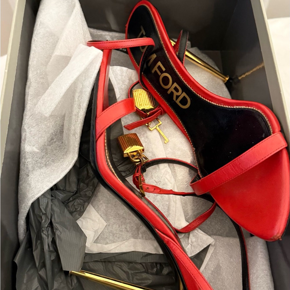 Tom Ford Red and Gold Strappy Heels